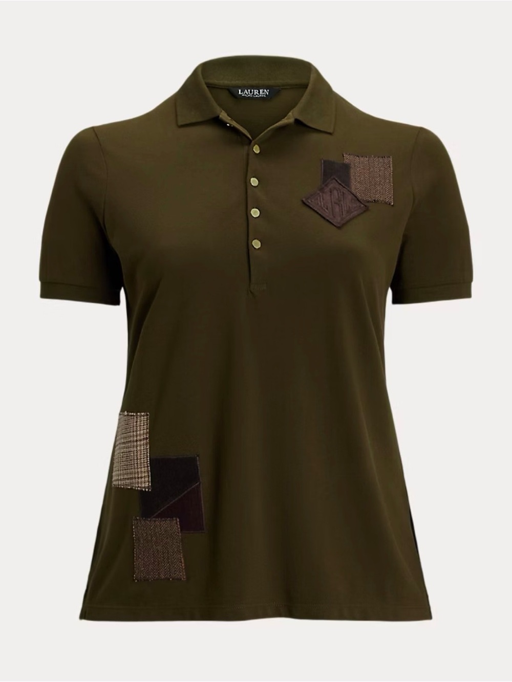 Lauren Ralph Lauren Patchwork Piqué Polo Shirt M Cotton Stretch Preppy